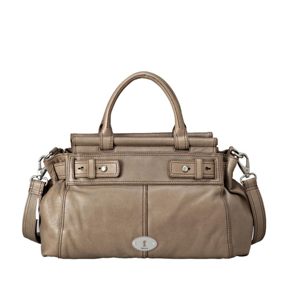 Fossil Maddox Bar Satchel Bag Cowhide Leather Tan